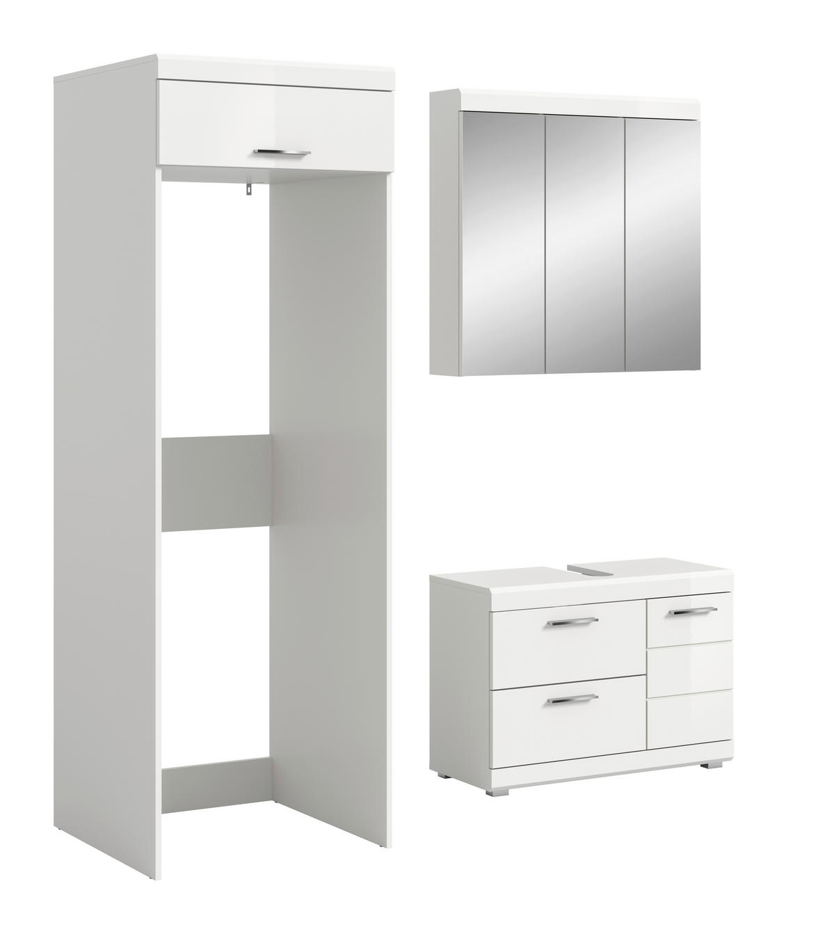 BADEZIMMER 3-teilig  in 161 cm  - Weiß Hochglanz/Silberfarben, Trend, Glas/Holzwerkstoff (161cm) - MID.YOU