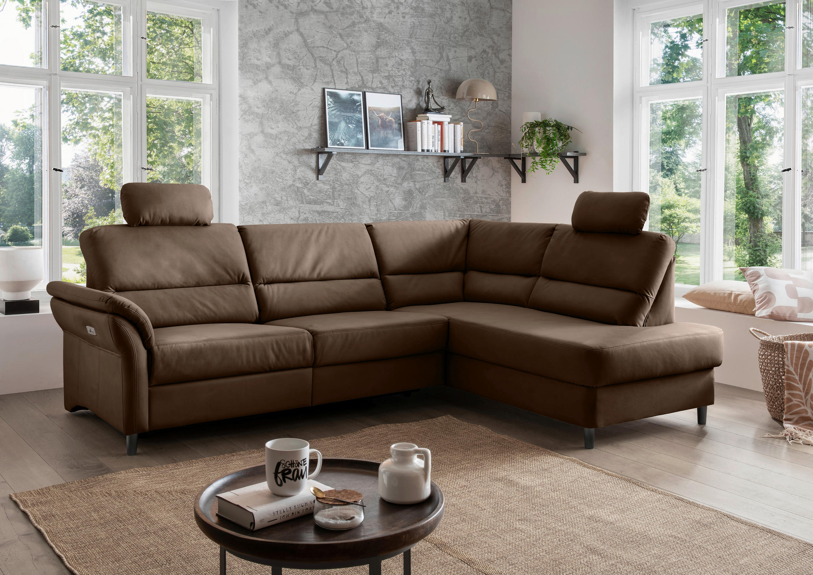 ECKSOFA in Lederlook Braun - Schwarz/Braun, Modern, Holz/Textil (266/190cm) - Livetastic