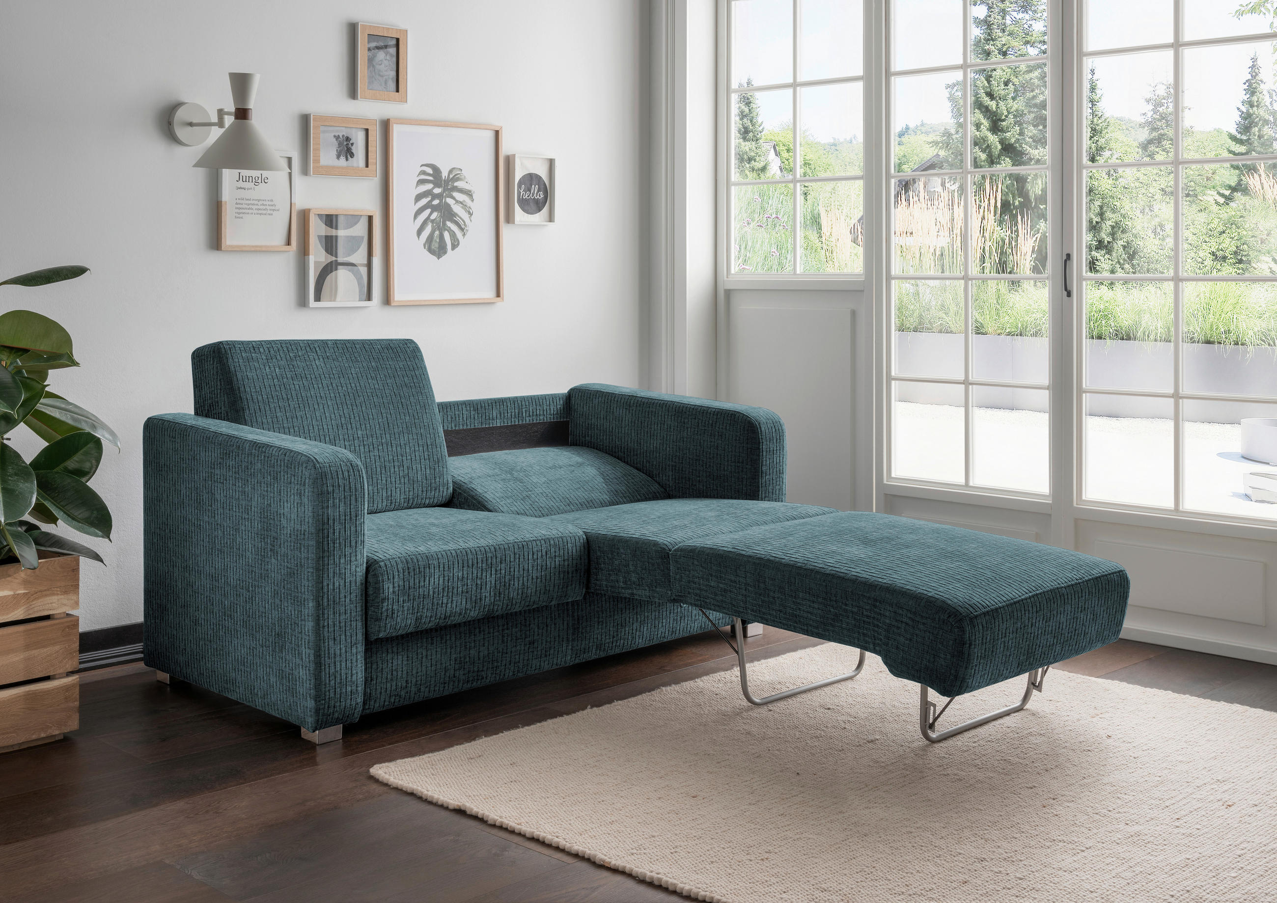 SCHLAFSOFA Mikrofaser Türkis  - Türkis/Chromfarben, Basics, Kunststoff/Textil (159/88/87cm) - Livetastic