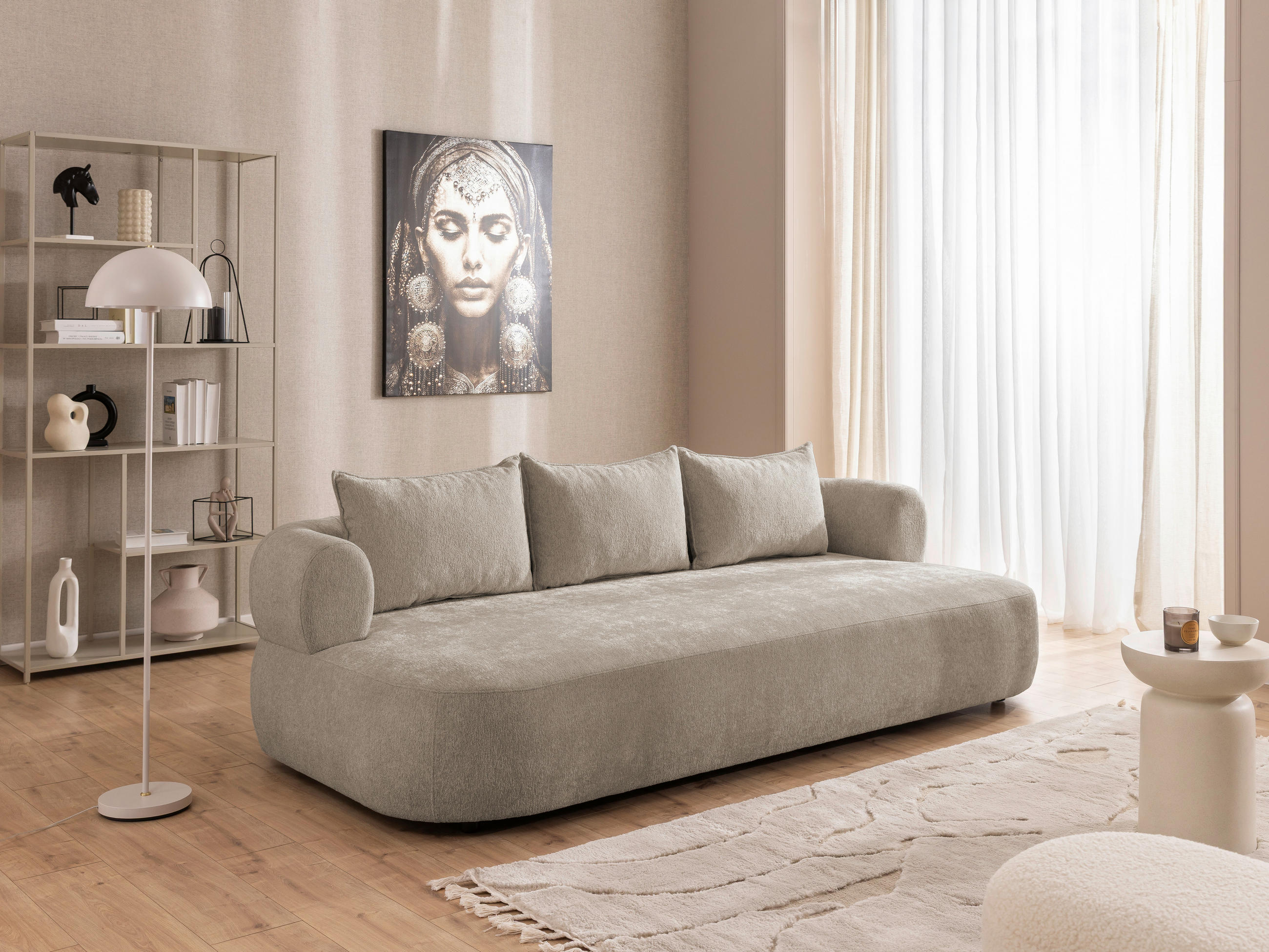 BIGSOFA in Chenille Hellbraun - Hellbraun/Schwarz, Design, Kunststoff/Textil (240/76/122cm) - Livetastic