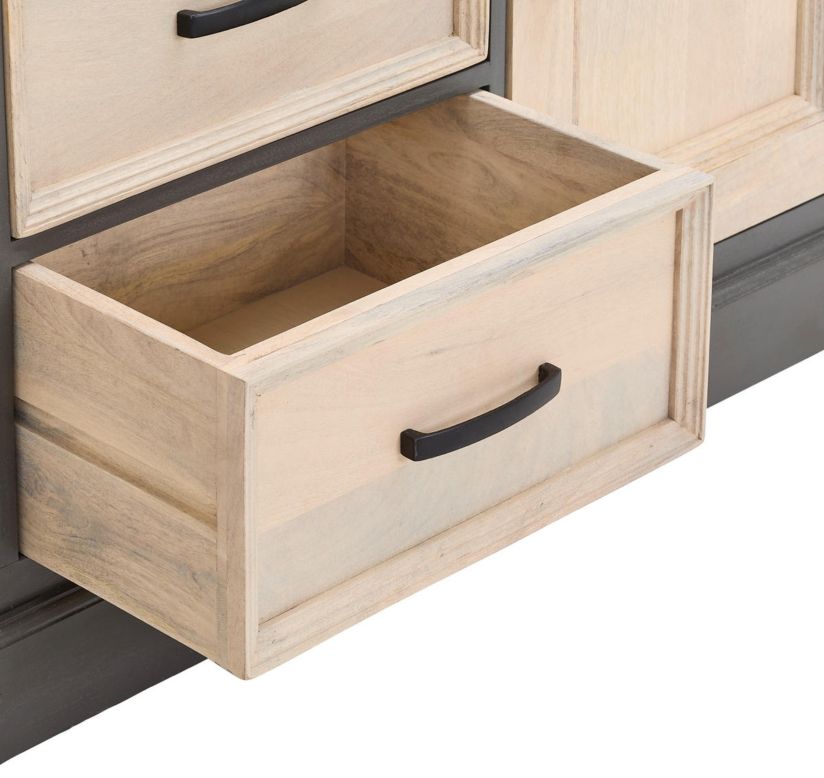 HIGHBOARD Kigali  in 140/145/40 cm  - Schwarz/Naturfarben, Natur, Glas/Holz (140/145/40cm) - Livetastic