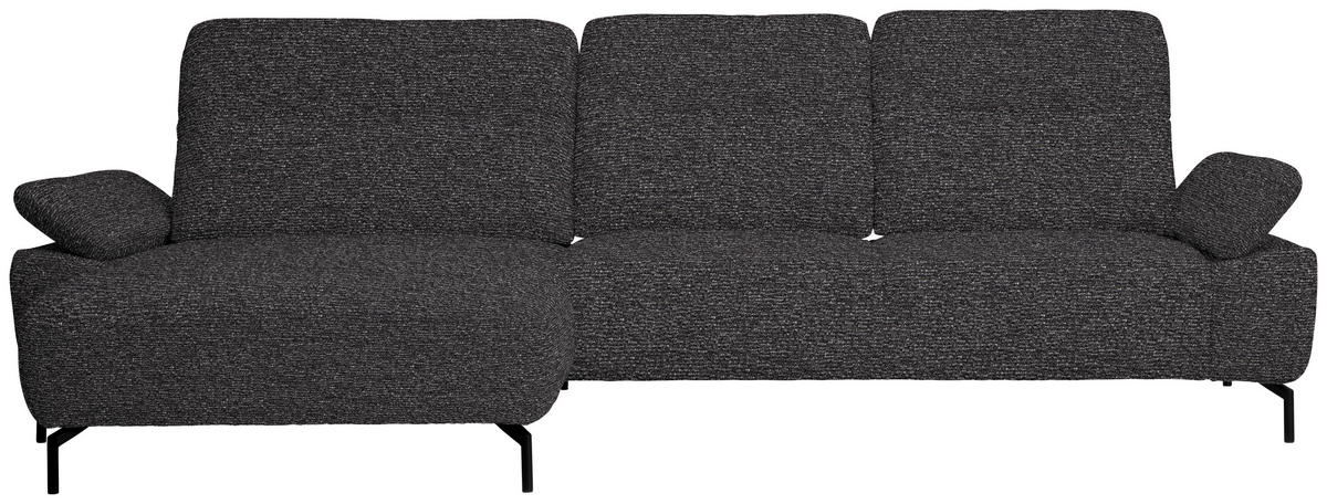 ECKSOFA Chenille, Flachgewebe Dunkelgrau  - Dunkelgrau/Schwarz, Design, Textil/Metall (165/318cm) - Xora