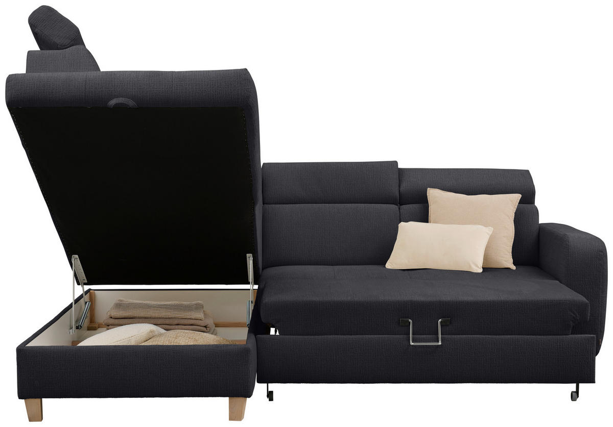 ECKSOFA inkl. Funktionen Graphitfarben Samt  - Graphitfarben, Natur, Holz/Textil (206/261cm) - Venda