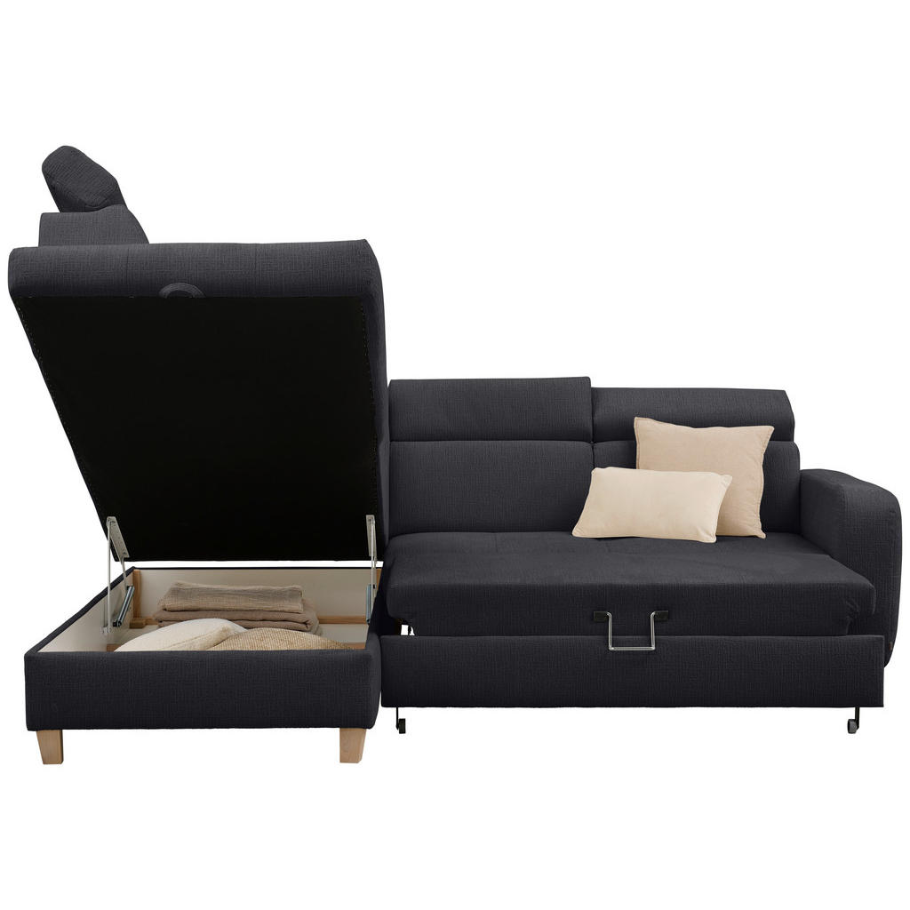 Thumbnail - Venda Ecksofa, Graphit, Textil, Eiche, Ottomane links, L-Form, 261x206 cm, Typenauswahl, Fußauswahl, Stoffauswahl, Schla...