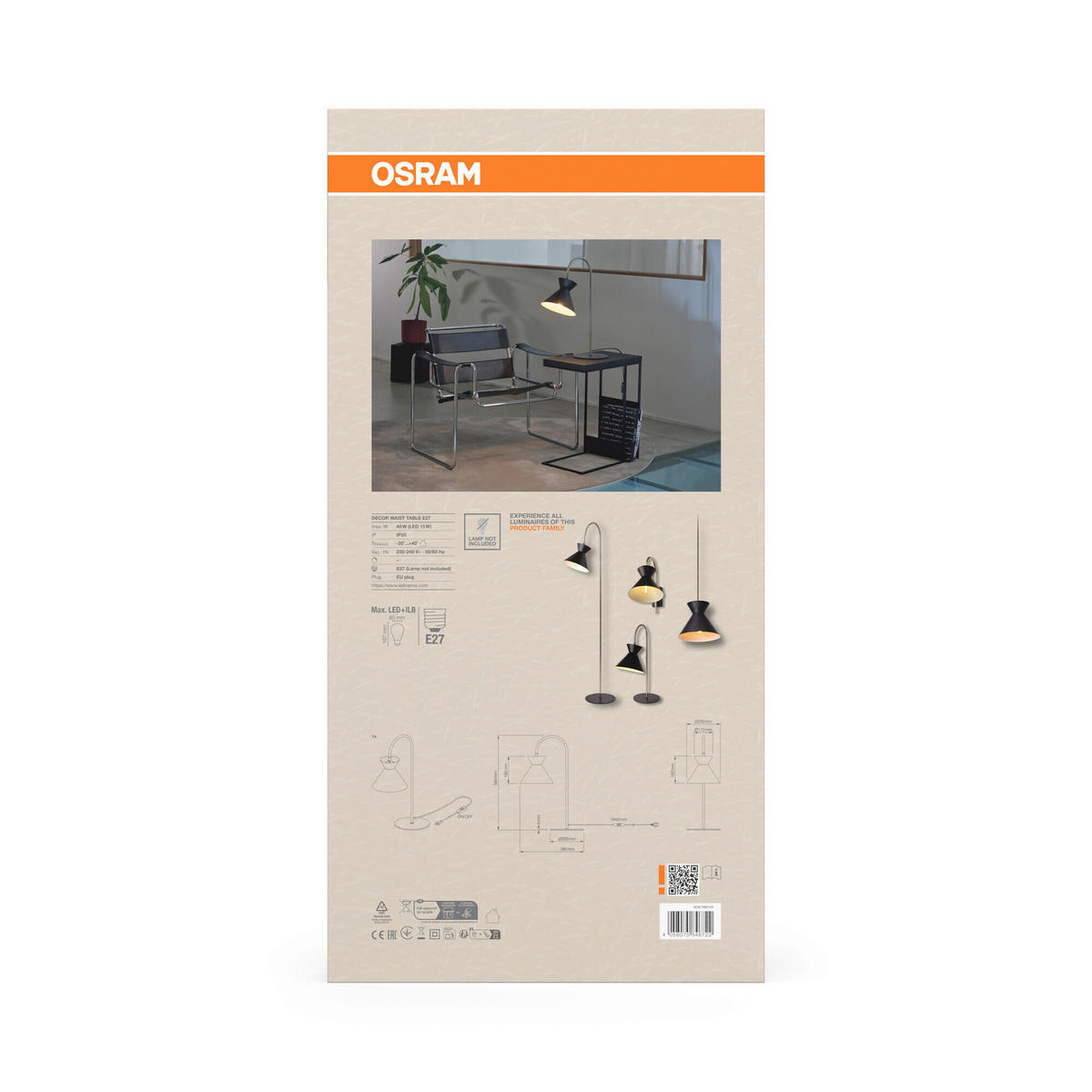 STEHLEUCHTE 24/45/140 cm    - Schwarz, Basics, Metall (24/45/140cm) - Osram