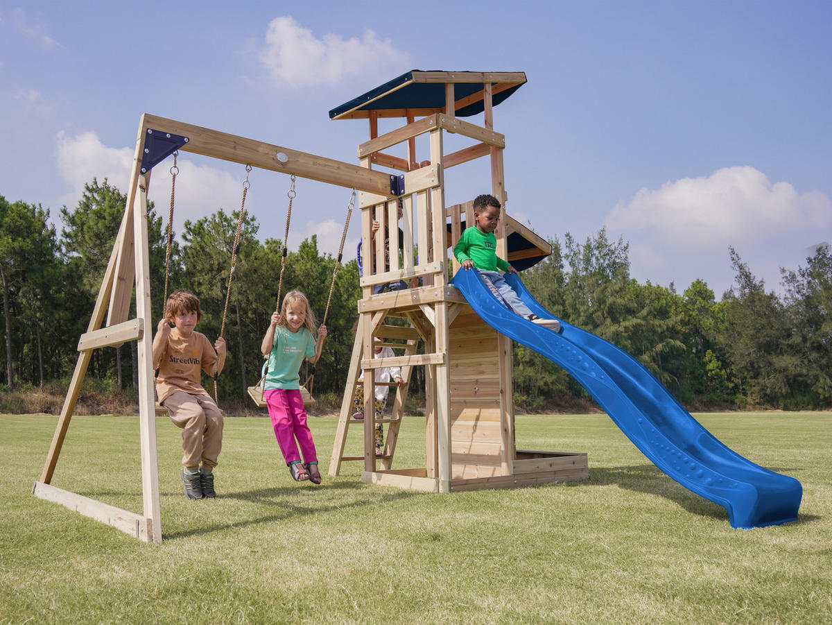 SPIELTURM 345/270/336 cm  - Blau/Braun, KONVENTIONELL, Holz (345/270/336cm) - Ambia Garden