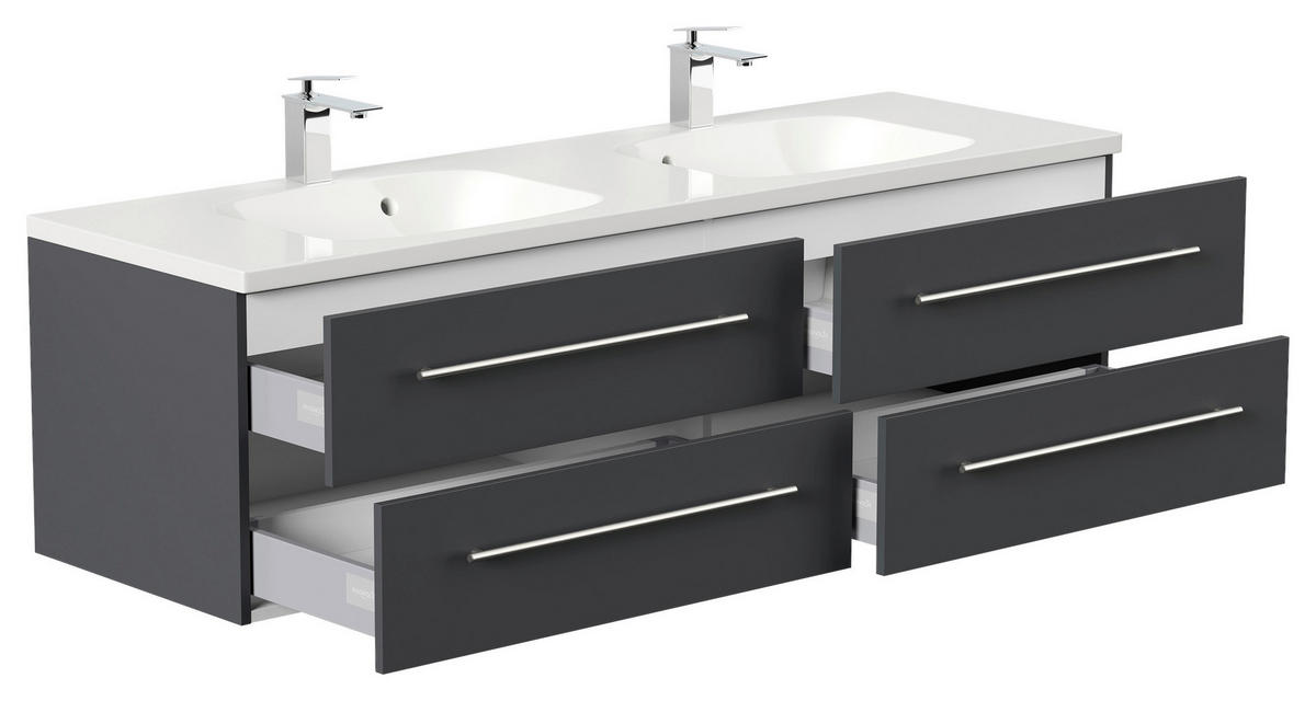 WASCHTISCHKOMBI 160 cm  - Graphitfarben/Weiß, Basics, Holzwerkstoff/Stein (160cm) - MID.YOU