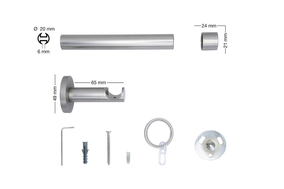 VORHANGSTANGENSET  100 cm  - Edelstahlfarben, Basics, Metall (100cm)