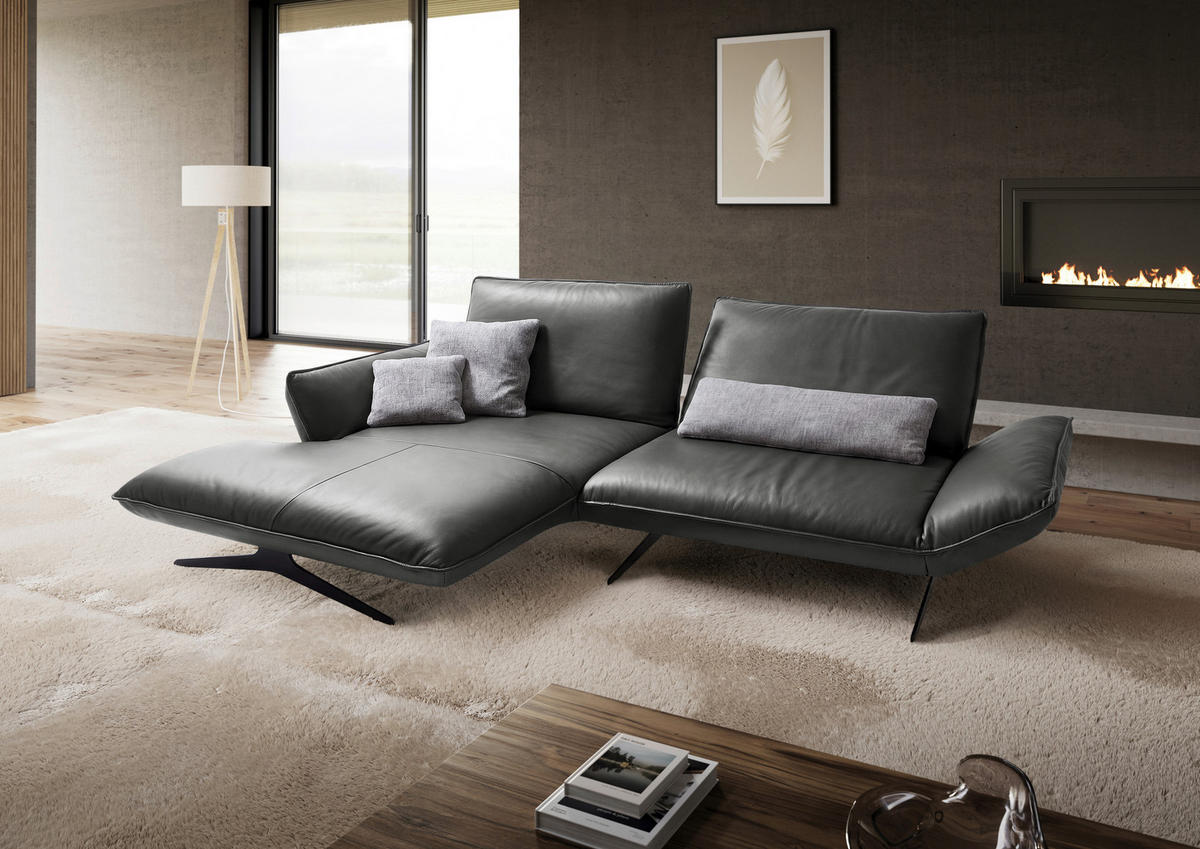 ECKSOFA Echtleder Dunkelgrau  - Dunkelgrau/Schwarz, Design, Leder/Metall (167/275cm) - Koinor