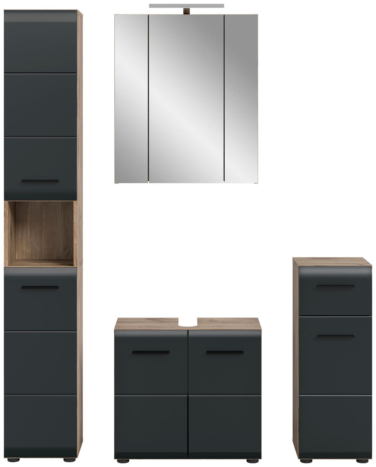 BADEZIMMER 4-teilig  in 120 cm  - Eiche dunkel/Schwarz, Basics, Holzwerkstoff/Kunststoff (120cm) - MID.YOU
