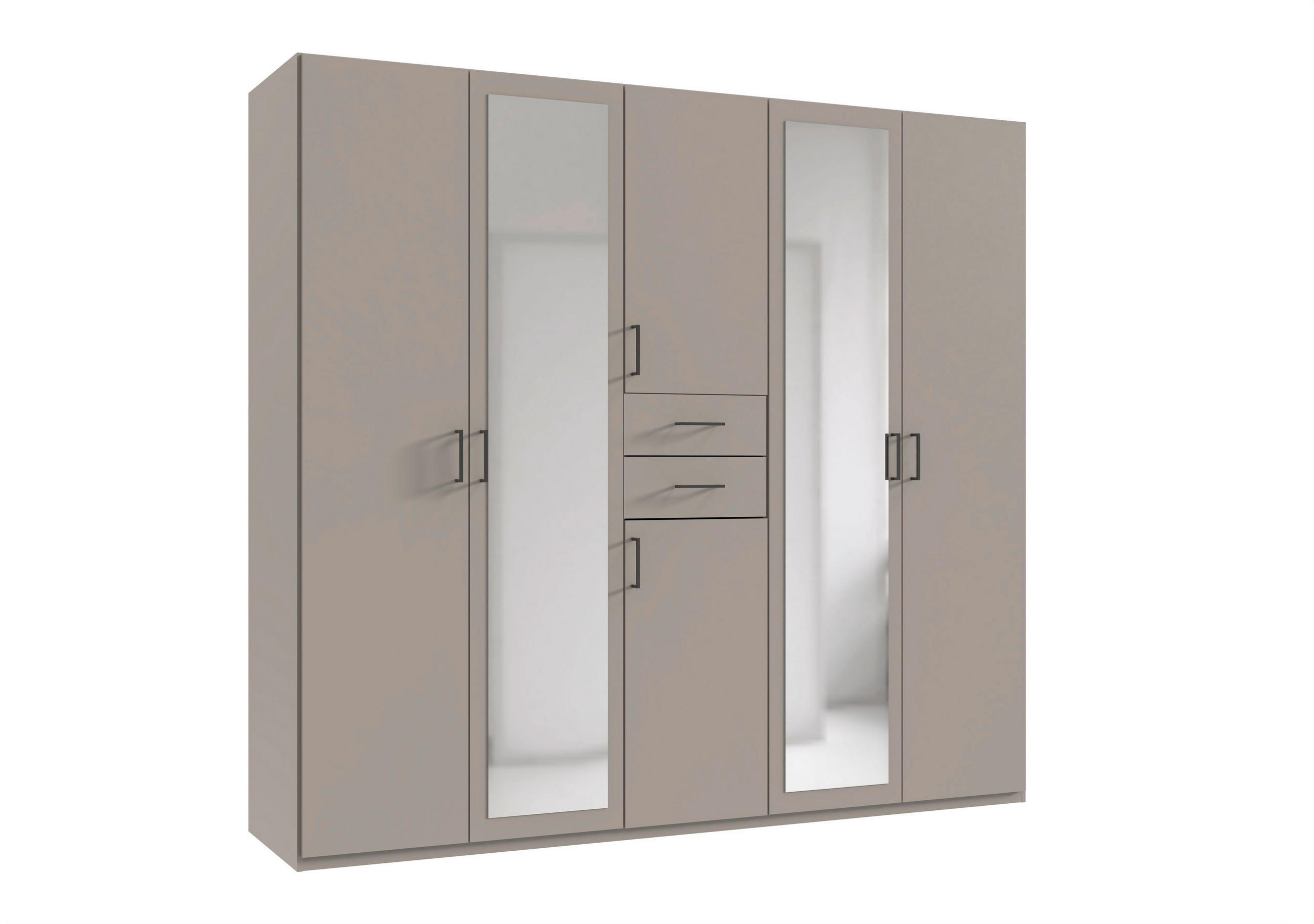 KLEIDERSCHRANK 225/208/58 cm,  in Grau, Sahara, 6 Tür(en)  - Schwarz/Grau, MODERN, Glas/Holz (225/208/58cm) - P & B