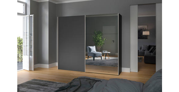 SCHWEBETÜRENSCHRANK in Anthrazit, Schwarz - Edelstahlfarben/Anthrazit, Design, Glas/Holzwerkstoff (253/215/65cm) - Carryhome