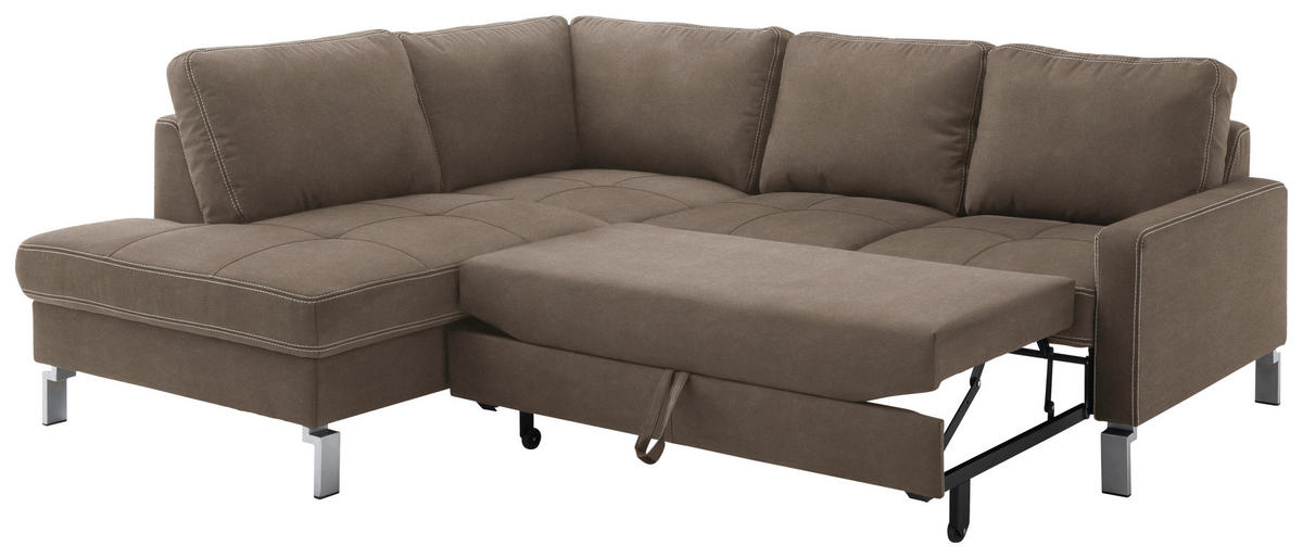ECKSOFA in Mikrofaser Hellbraun  - Chromfarben/Hellbraun, Design, Textil/Metall (200/229cm) - Pure Home Lifestyle