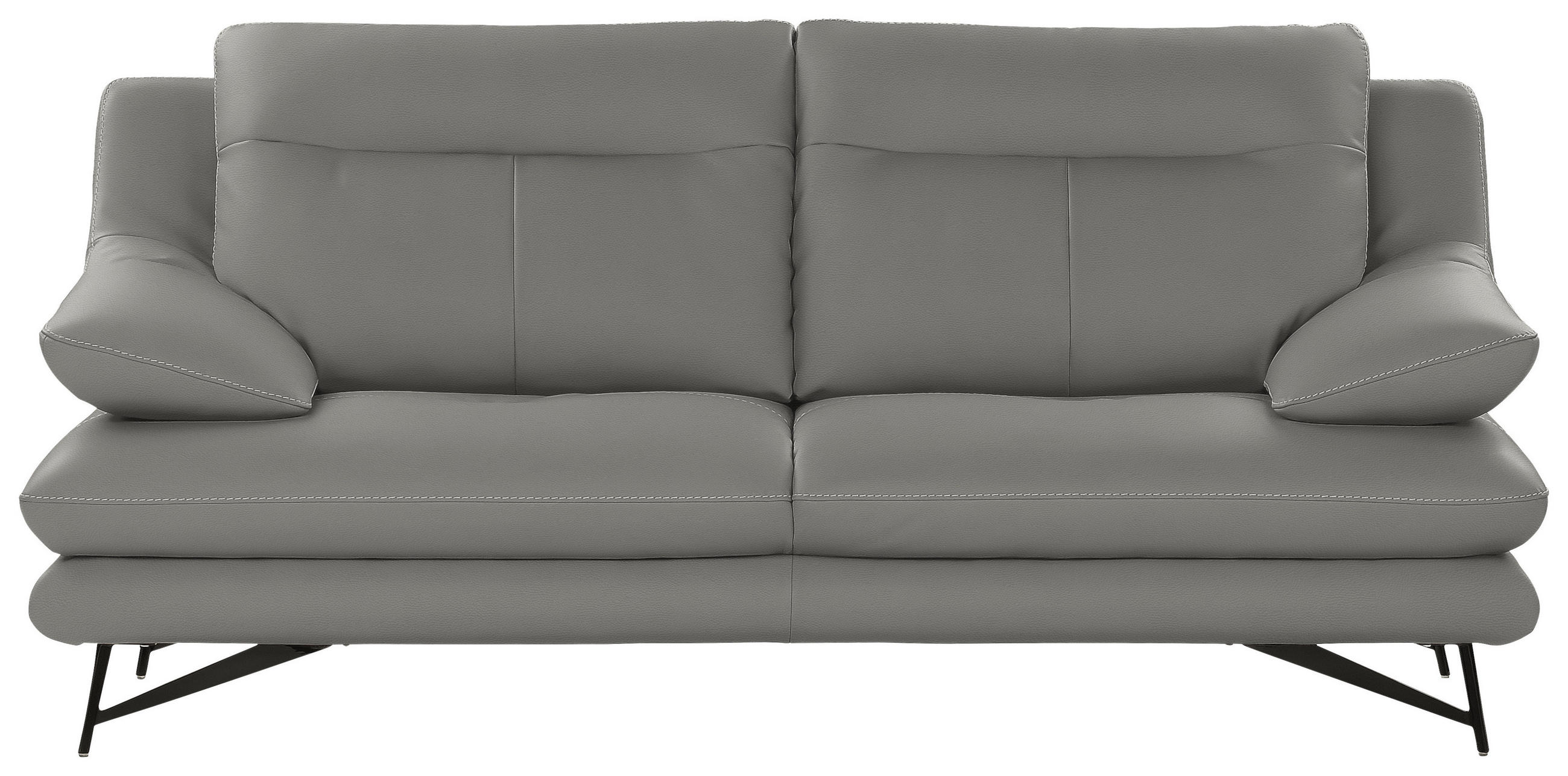 3-SITZER-SOFA in Leder Hellgrau  - Hellgrau, Design, Leder/Metall (215/90/109cm)