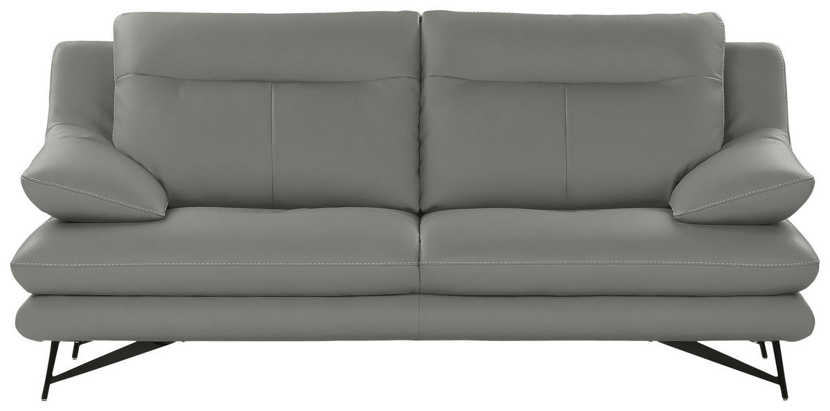 3-SITZER-SOFA in Leder Hellgrau  - Hellgrau, Design, Leder/Metall (215/90/109cm)