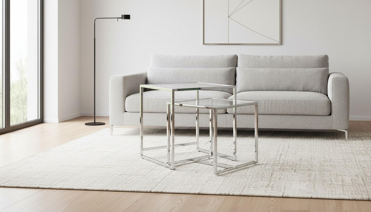 BEISTELLTISCHSET quadratisch Klar, Chromfarben  - Klar/Chromfarben, Design, Glas/Metall (40-45/40-45/40-50cm) - Carryhome