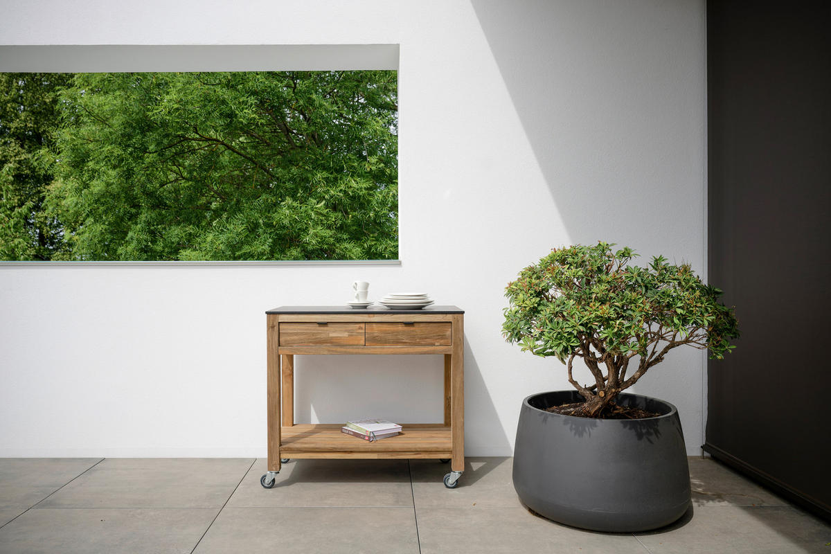 GARTEN-SERVIERWAGEN Holz, Kunststoff  - Schwarz/Grau, MODERN, Holz/Kunststoff (100/50/91cm) - Stern