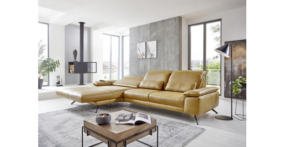 ECKSOFA in Echtleder Hellbraun 328/193 cm - Hellbraun/Schwarz, Design, Leder/Metall (328/193cm) - Dieter Knoll
