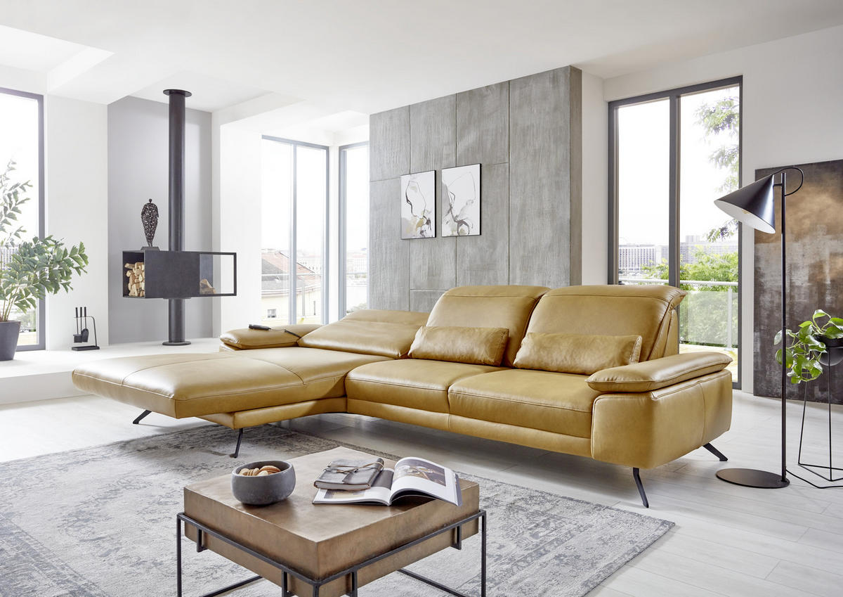 ECKSOFA in Echtleder Hellbraun  328/193 cm  - Hellbraun/Schwarz, Design, Leder/Metall (328/193cm) - Dieter Knoll