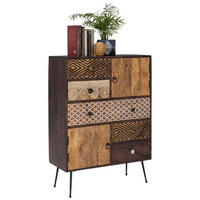 COMMODE 80/108/35 cm  in Multicolor, Dunkelbraun  - couleur laiton/noir, Lifestyle, métal/bois (80/108/35cm) - Landscape