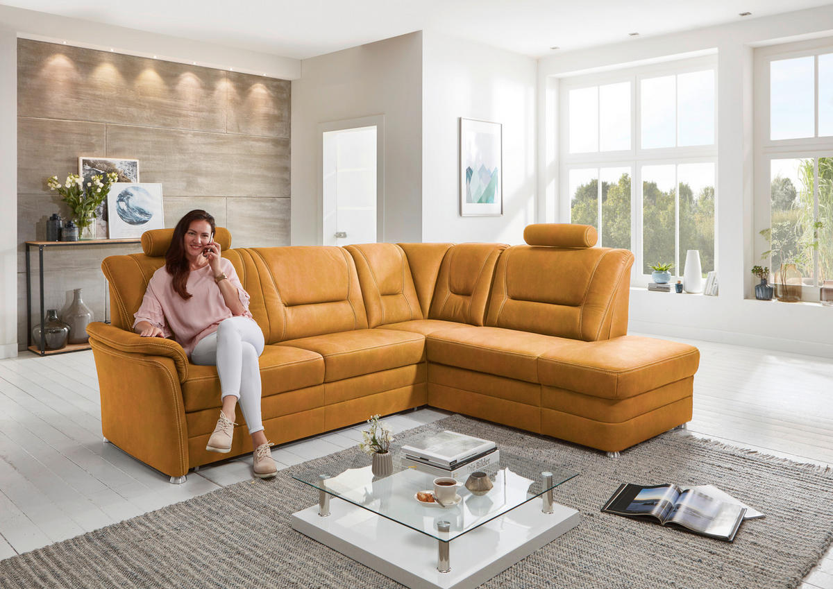 SEDEŽNA GARNITURA, mikrovlakna barve karija  - barve hrasta/barve karija, Konvencionalno, tekstil (259/96/218cm) - Beldomo Comfort