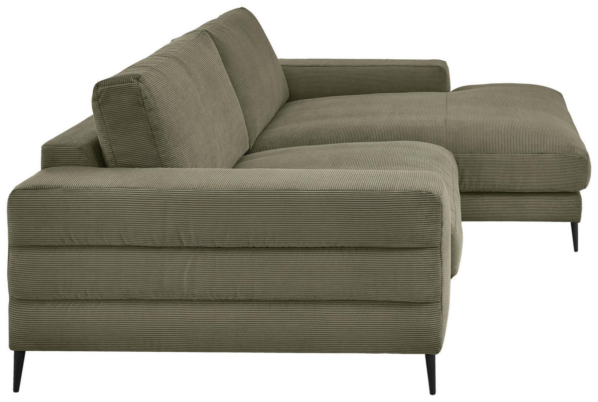 ECKSOFA in Feincord Olivgrün  - Schwarz/Olivgrün, Design, Textil/Metall (253/177cm) - Dieter Knoll