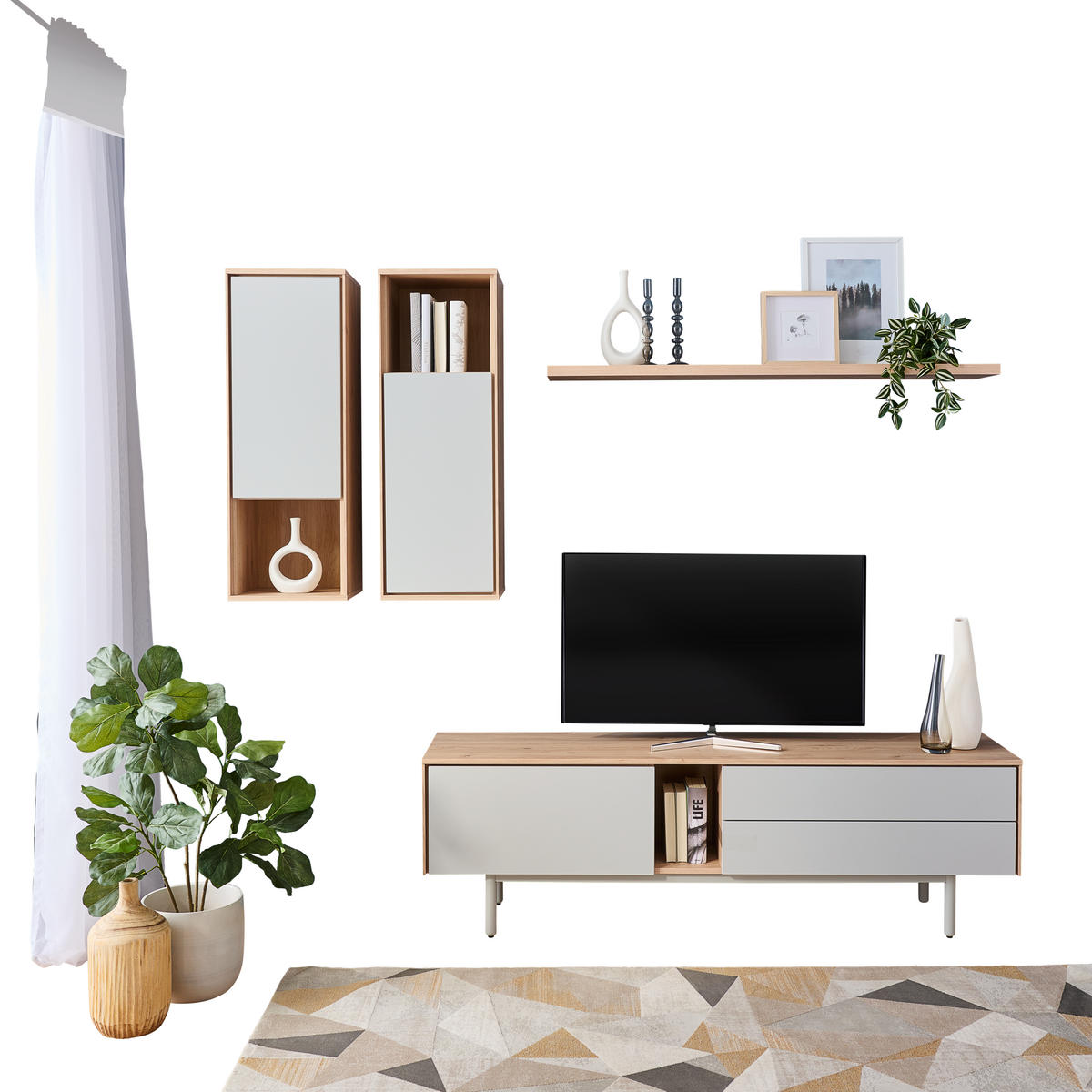 TV-SZEKRÉNY 180/56/40 cm  - tölgyfa/szürke, Design, faalapú anyag/fa (180/56/40cm) - home24