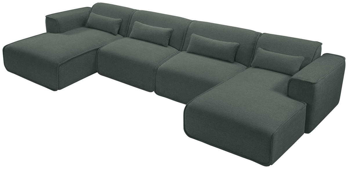 WOHNLANDSCHAFT LOMOCO MATEO Grün Flachgewebe  - Schwarz/Grün, Design, Kunststoff/Textil (165/386/165cm) - Lomoco
