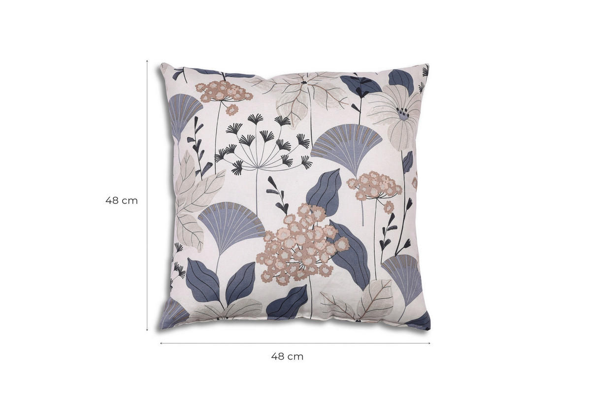 ZIERKISSENSET in Beige, Blau Floral 48/48 cm  - Blau/Beige, Basics, Textil (48/48cm)