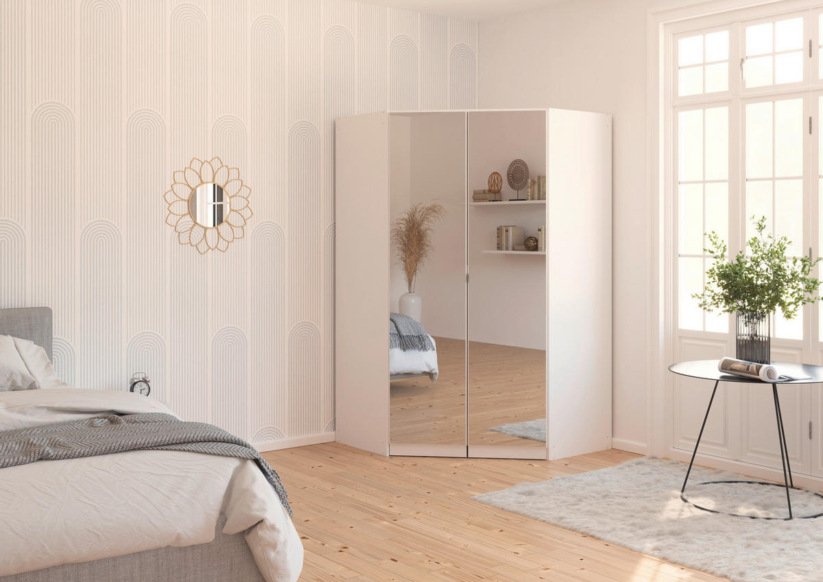 DREHTÜRENSCHRANK 117/197/54 cm,  in Weiß, Weiß Hochglanz, 2-türig  - Weiß Hochglanz/Alufarben, KONVENTIONELL, Glas/Holzwerkstoff (117/197/54cm) - home24