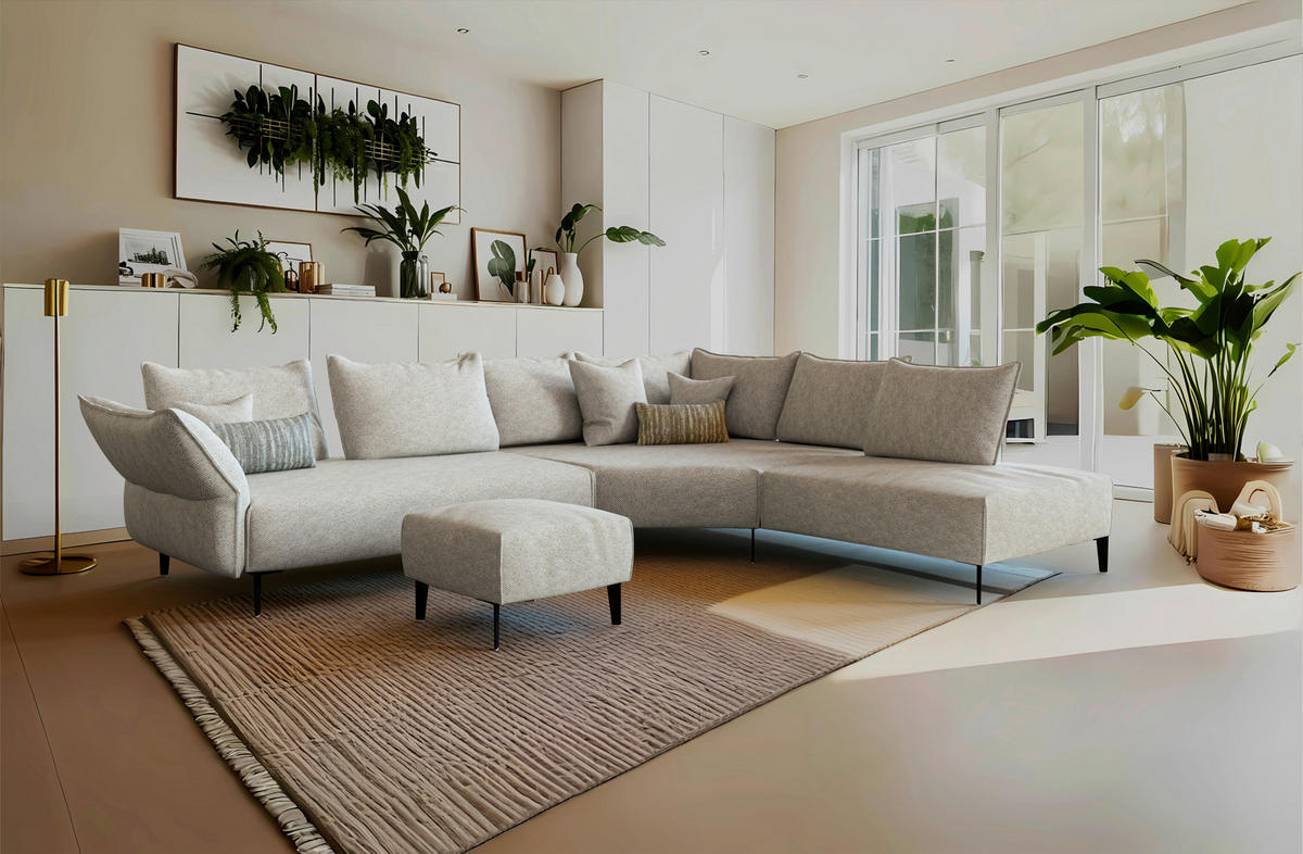 ROHOVÁ SEDACIA SÚPRAVA, textil, krémová - čierna/krémová, Modern, kov/textil (340/272cm) - Chilliano