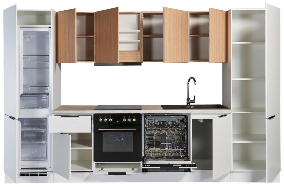 KÜCHENBLOCK 340 cm   in Weiß, Eichefarben  - Eichefarben/Beige, Design, Holzwerkstoff/Metall (340cm) - MID.YOU