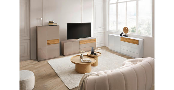LOWBOARD Taupe, Eichefarben  207/69/42 cm  - Taupe/Eichefarben, Design, Glas/Holz (207/69/42cm) - Novel