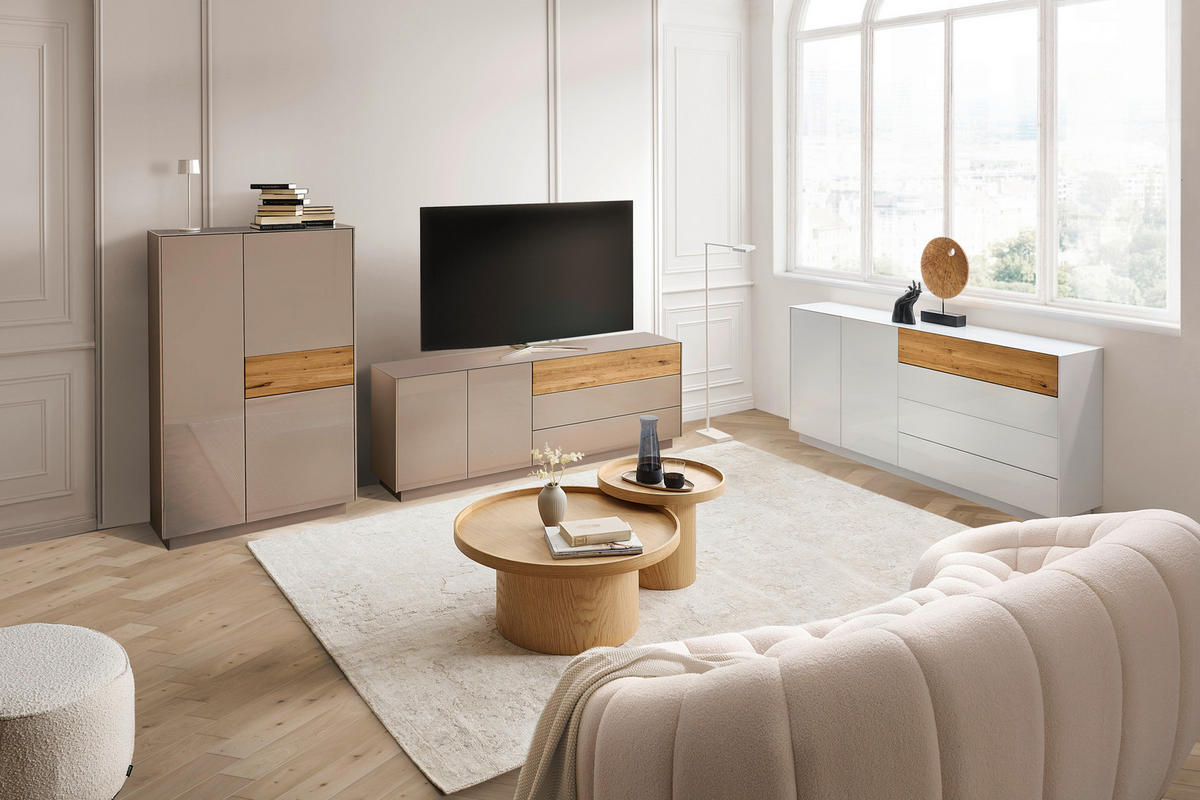 LOWBOARD Taupe, Eichefarben  207/69/42 cm  - Taupe/Eichefarben, Design, Glas/Holz (207/69/42cm) - Novel