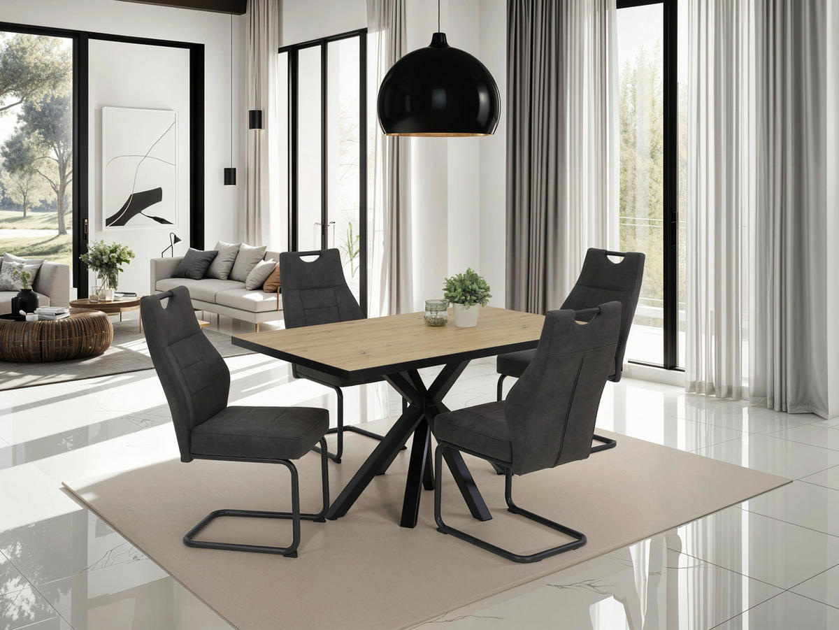 SCHWINGSTUHL-SET 4 Stück  in Stahl Mikrofaser  - Anthrazit/Grau, MODERN, Textil/Metall (44/97/65cm) - MID.YOU