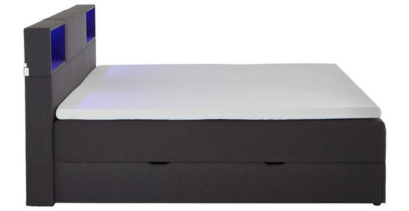 BOXSPRINGBETT 160/200 cm,  in Anthrazit, Matratze, Beleuchtung, Bettkasten, Topper, H3 = fest  - Anthrazit/Schwarz, Design, Holz/Textil (160/200cm) - Xora