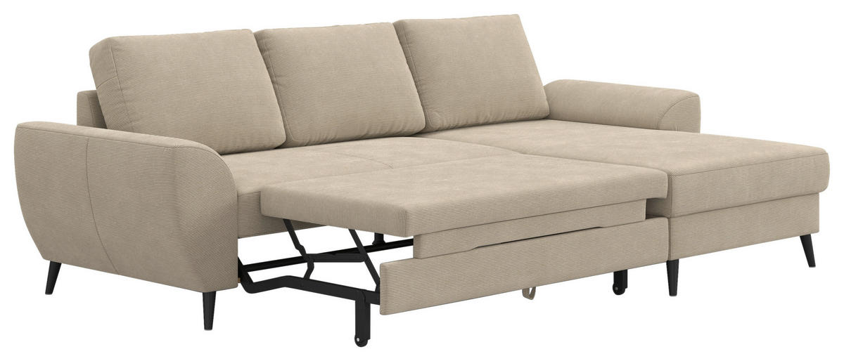 ECKSOFA Cord Hellbraun  - Hellbraun/Schwarz, Trend, Textil/Metall (255/154cm) - MID.YOU