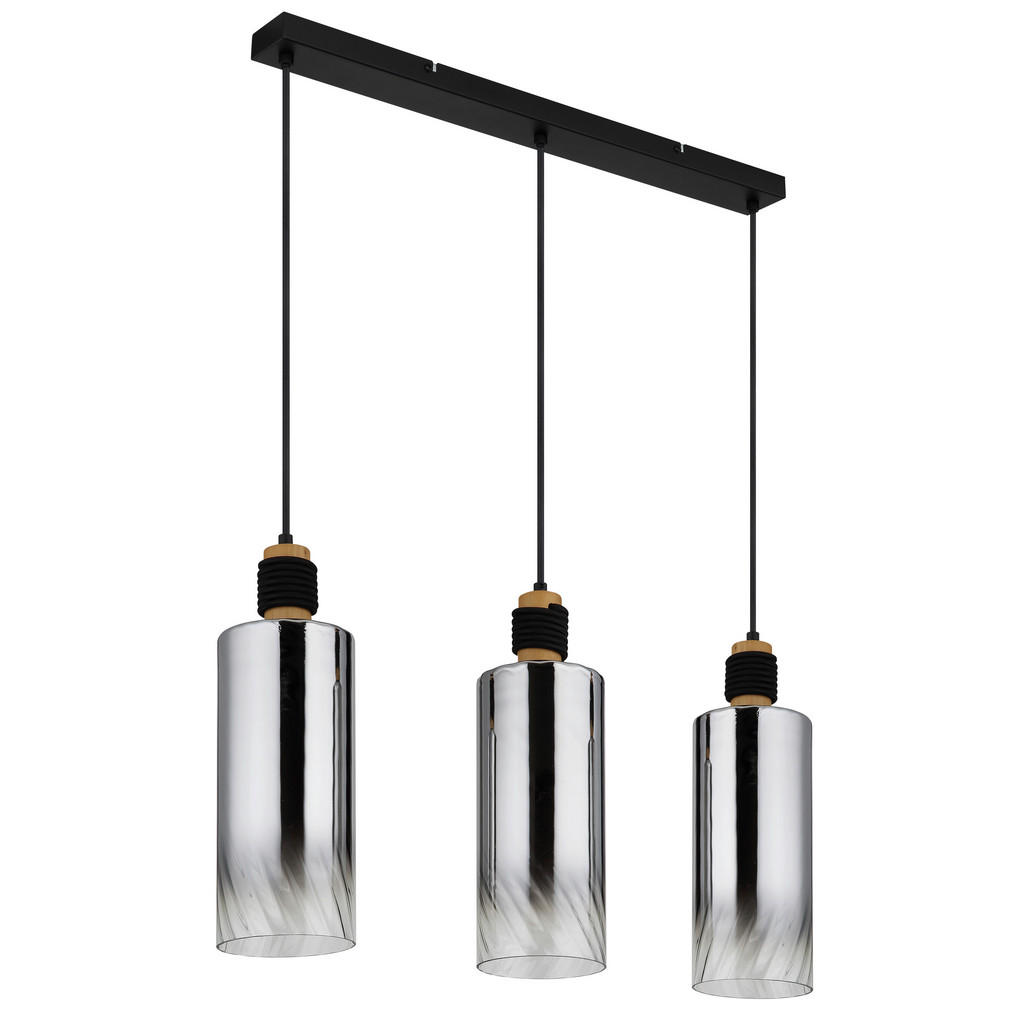 Thumbnail - Globo Hängeleuchte Osborne, Braun, Grau, Klar, Schwarz, Holz, Metall, Glas, Textil, 12x150x68 cm, CE, beliebig kürzbar, ...