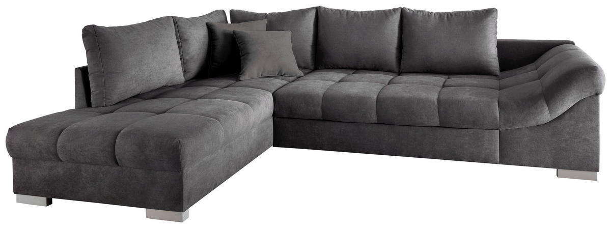 ECKSCHLAFSOFA  in Mikrofaser Anthrazit  - Anthrazit/Silberfarben, Design, Holz/Textil (202/298cm) - MID.YOU