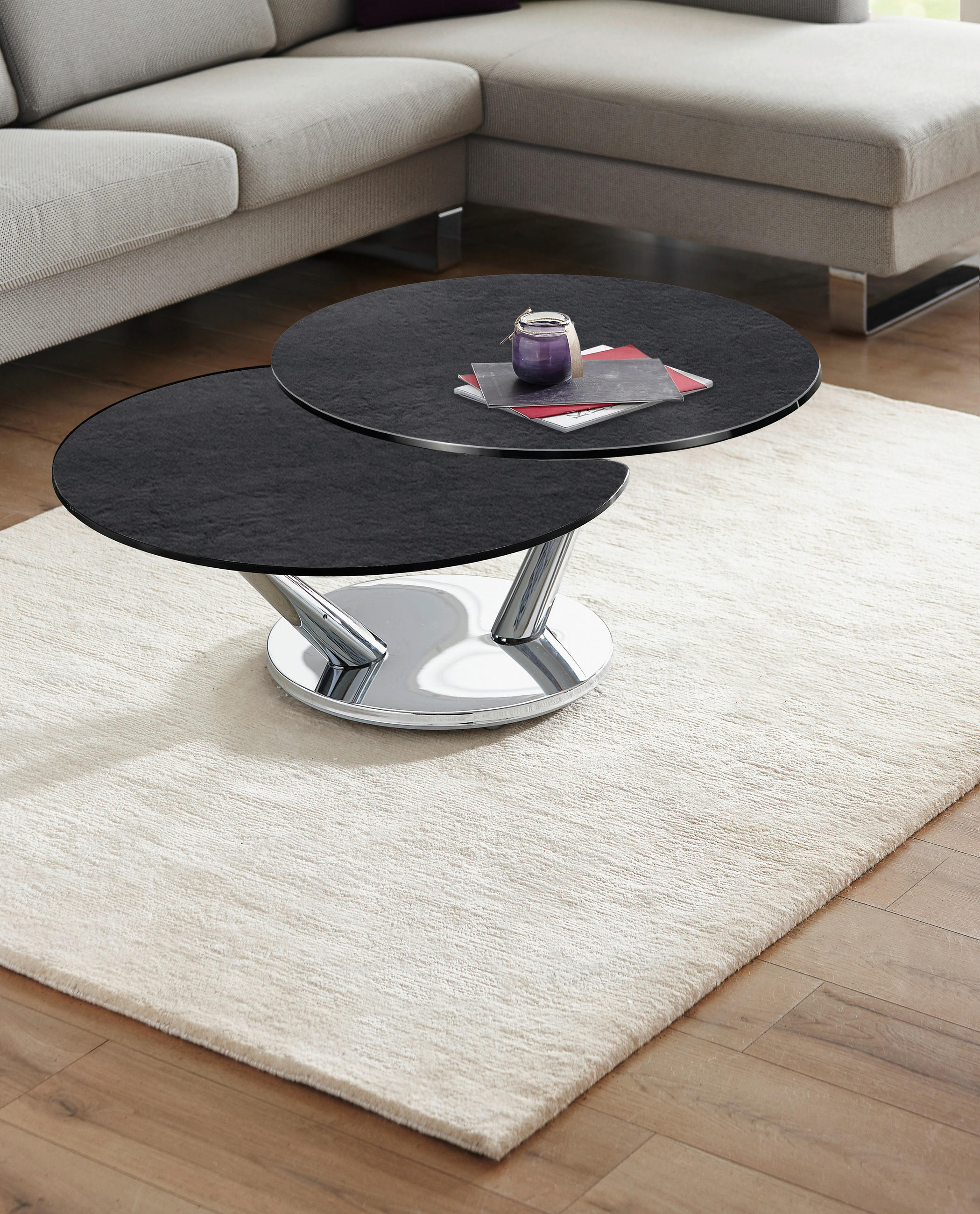 COUCHTISCH Keramik Naos Abra 80-28/40/80 cm rund Anthrazit, Chromfarben  - Chromfarben/Anthrazit, Basics, Keramik/Metall (80-28/40/80cm) - Naos