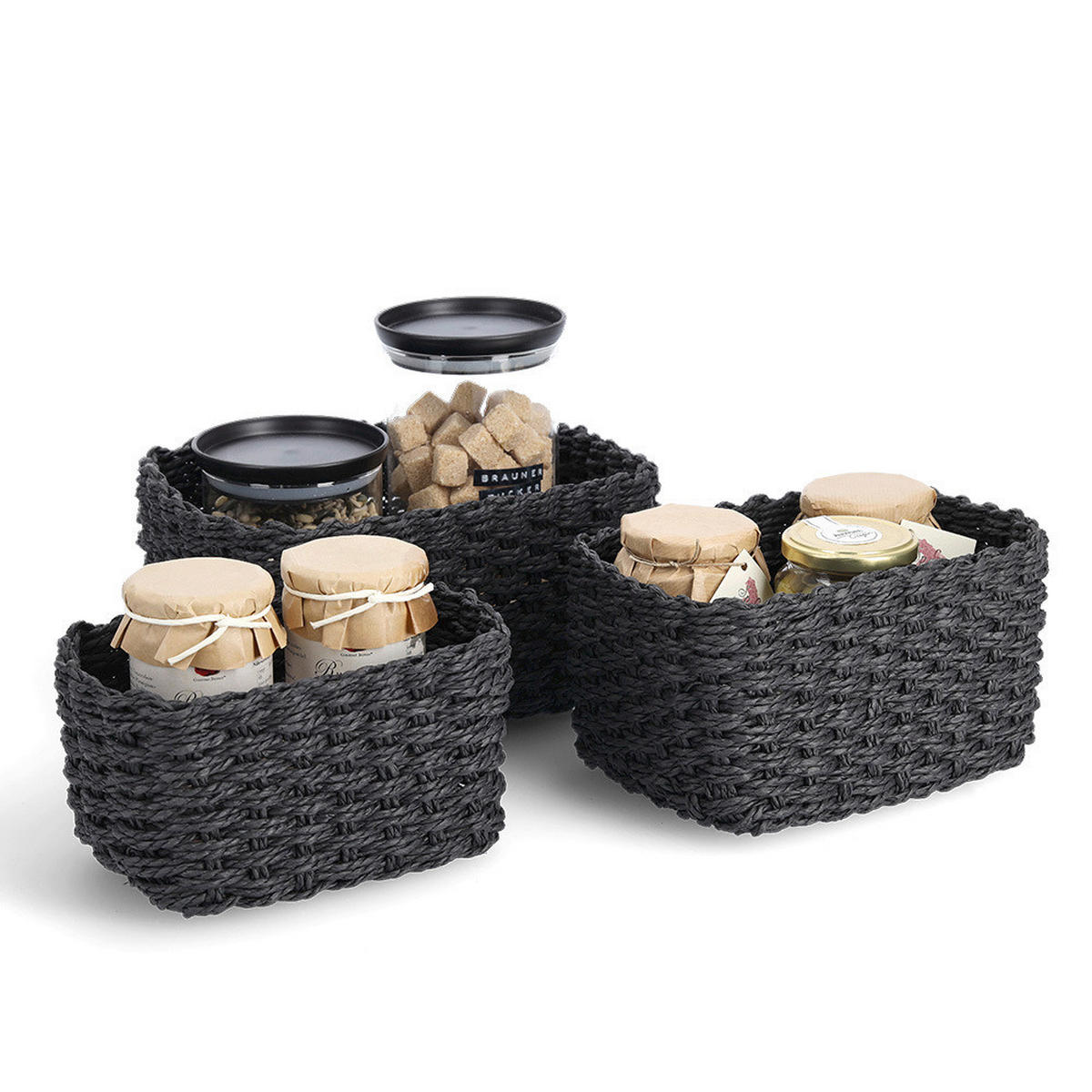 KORBSET - Dunkelgrau, Basics, Textil (24/18/13cm)