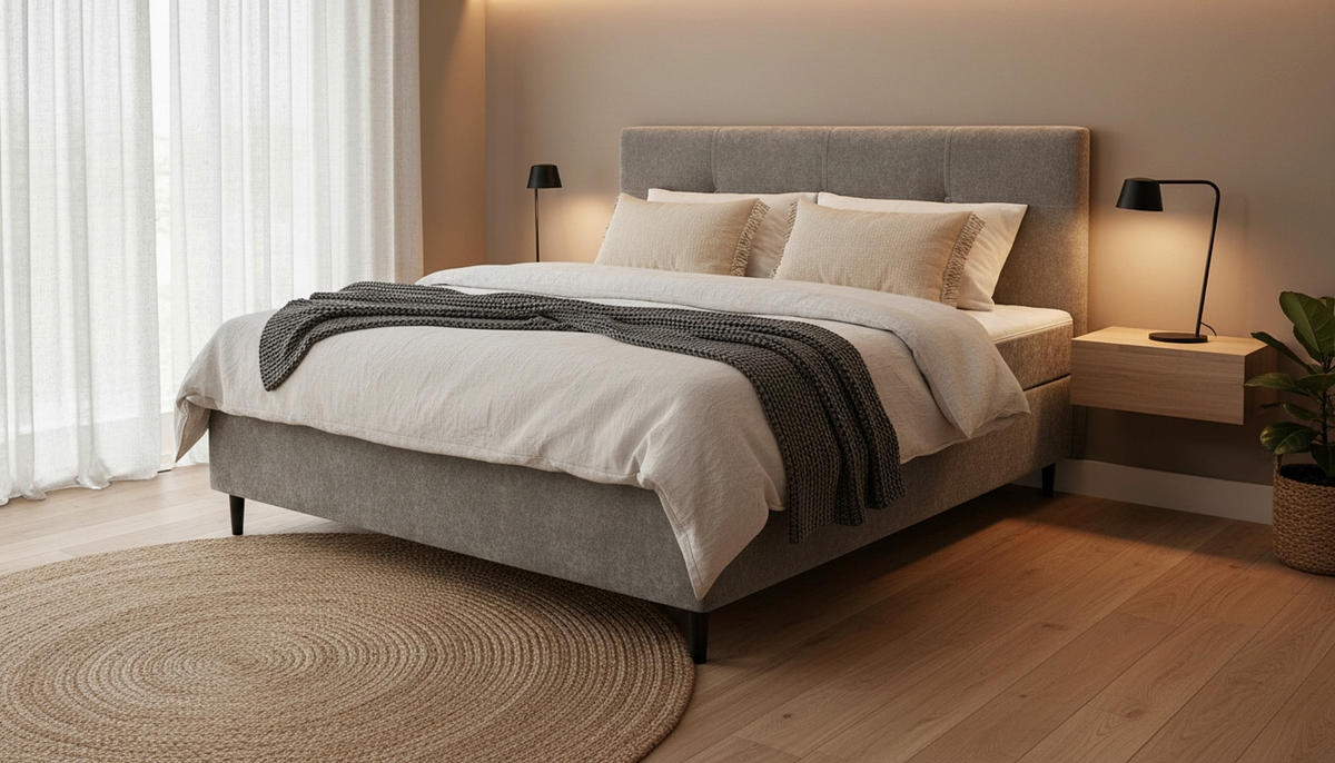 BOXBETT 180/200 cm,  in Grau, H3 + H3 = fest  - Schwarz/Grau, KONVENTIONELL, Holz/Textil (180/200cm) - Welnova