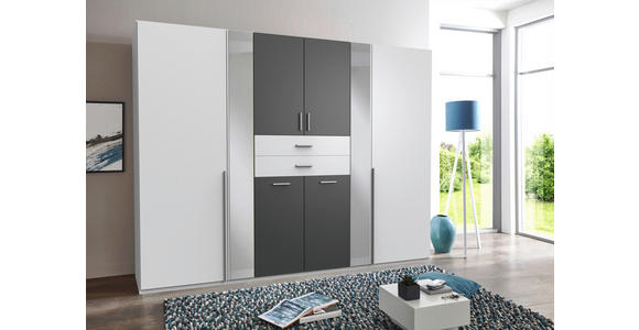 KLEIDERSCHRANK 270/208/58 cm 8-türig Graphitfarben, Weiß - Alufarben/Graphitfarben, KONVENTIONELL, Glas/Holzwerkstoff (270/208/58cm) - Carryhome