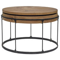 COUCHTISCH 73/73/48 cm Eiche massiv rund Schwarz, Eichefarben  - Eichefarben/Schwarz, Design, Holz/Metall (73/73/48cm) - Ambia Home