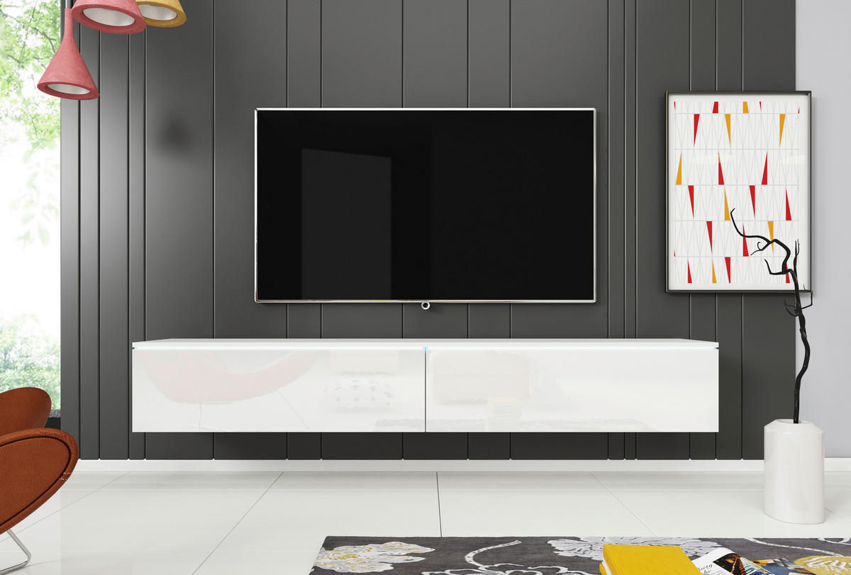 NÍZKÁ KOMODA, vysoce lesklá bílá, 180/30/33 cm - bílá/šedá, Lifestyle, kompozitní dřevo/plast (180/30/33cm) - P & B