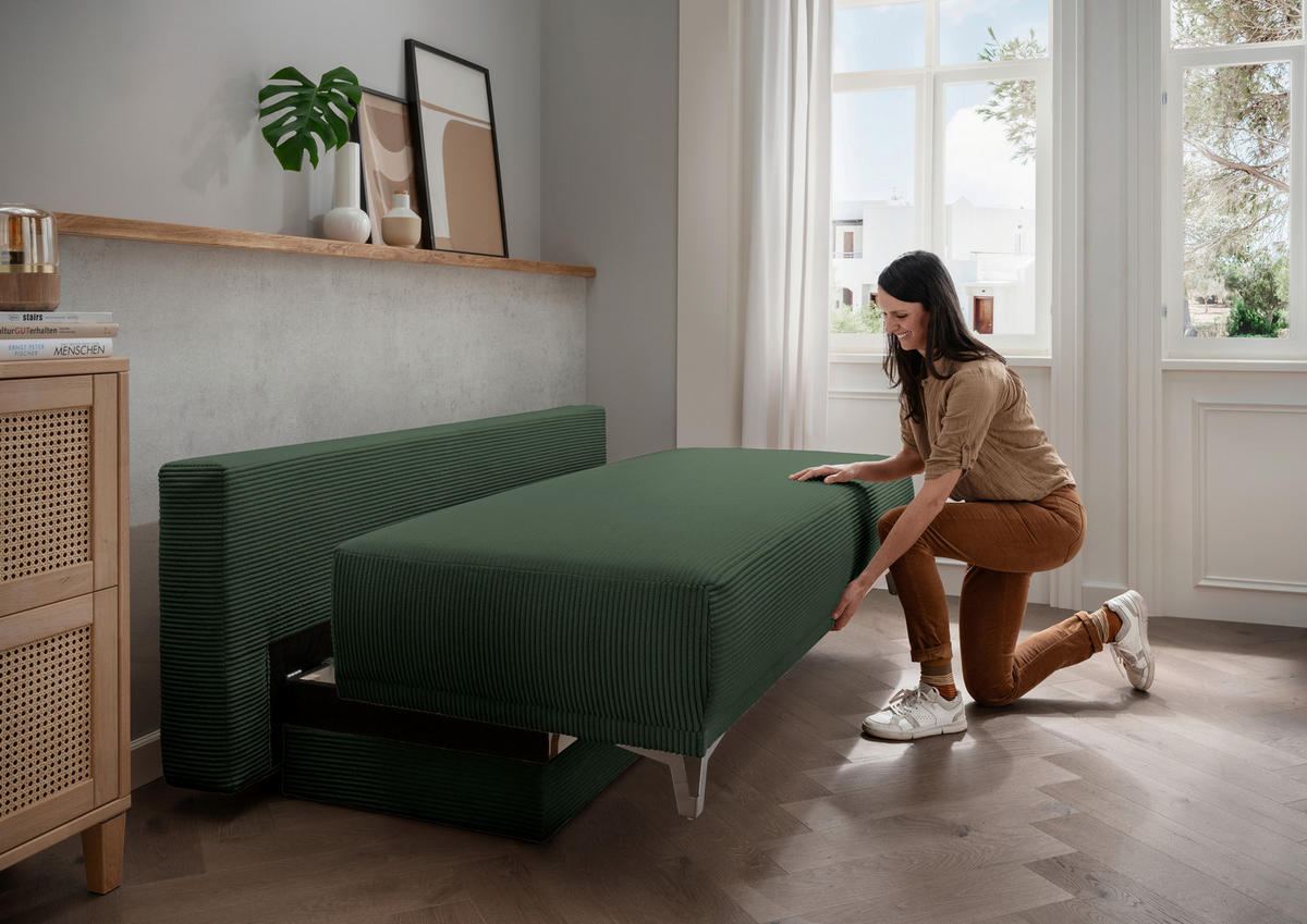 SCHLAFSOFA in Cord Grün  - Chromfarben/Grün, Modern, Textil/Metall (198/90/100cm) - Livetastic