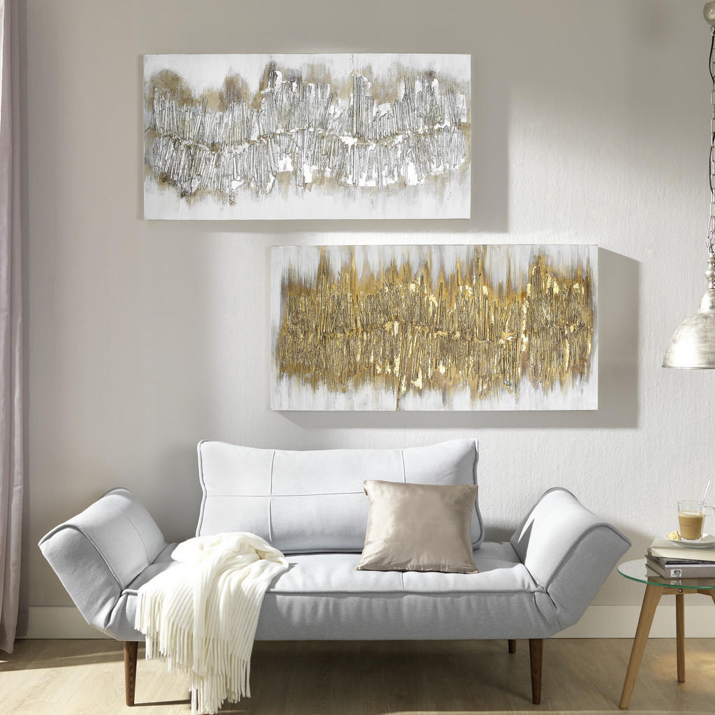 Thumbnail - Monee Ölgemälde, Gold, Holz, Textil, Tanne, massiv, rechteckig, 120x60 cm, handgemalt, 3D-Effekt, Bilder und Zubehör, Wa...