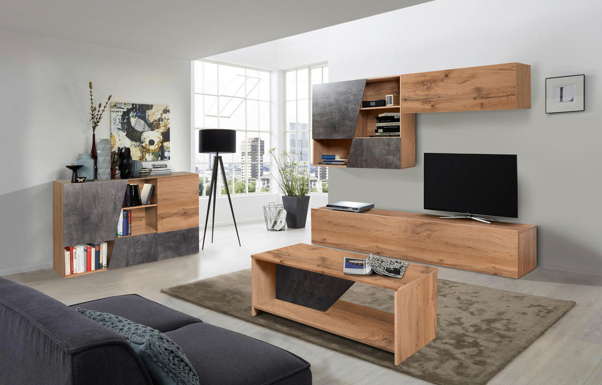 REGAL ZA DNEVNI BORAVAK boja hrasta, tamnosiva   - tamnosiva/siva, Moderno, pločasti materijal/plastika (240/170/40cm) - Xora