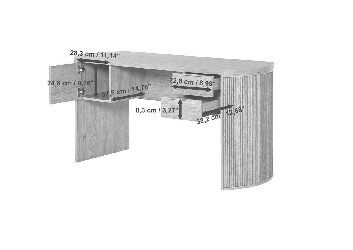 SCHREIBTISCH 148/59/75,2 cm Eichefarben Stauraum  - Eichefarben/Alufarben, MODERN, Holzwerkstoff/Metall (148/59/75,2cm) - MID.YOU