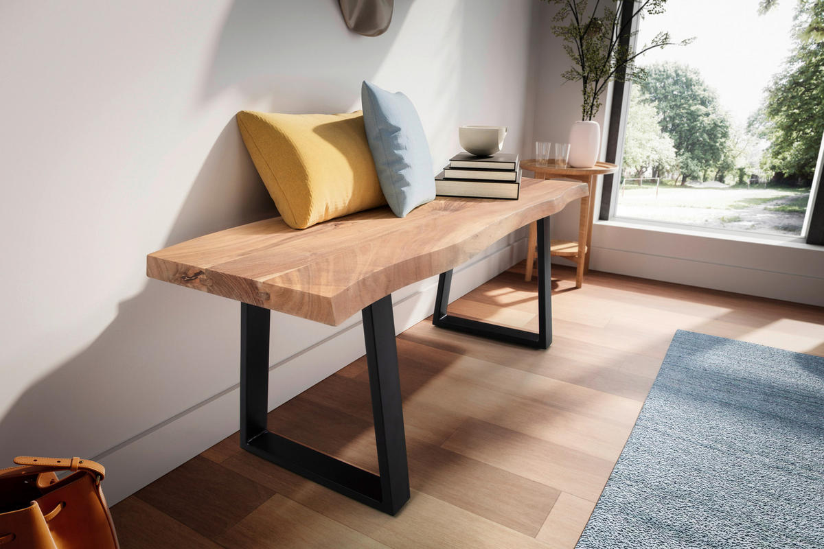GARDEROBENBANK  - Hellbraun/Schwarz, Design, Holz/Metall (120/40/45,5cm) - MID.YOU